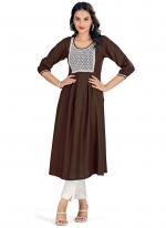 Rayon Brown Daily Wear Embroidery Work Readymade Kurti With Bottom